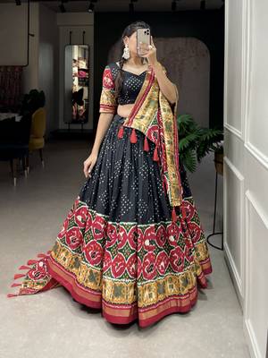 Women's Tussar Silk With Patola Print And Foil Work Lehenga Choli 5