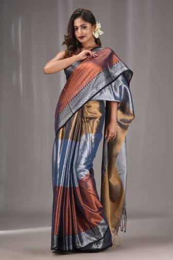 Multicolor Tissue Handwoven Saree With Zari Border