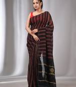 Black And Maroon Linen Handwoven Soft Saree With Ghicha Pallu