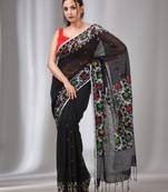 Black Cotton Handwoven Soft Saree With Jamdani Border