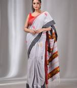 Grey Cotton Handwoven Soft Saree With Animal Motifs