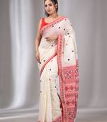 White Cotton Handwoven Soft Saree With Texture Border