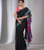 Black Cotton Handwoven Soft Saree With Texture Border