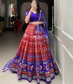 Red Colour Tussar Silk With Patola Print Foil Work and Gotta Patti Lace Border Lehenga Choli
