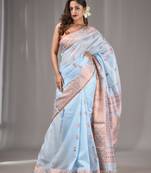Baby Blue Silk Matka Handwoven Saree With Texture Border