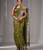 Sap Green Silk Matka Handwoven Saree With Texture Border