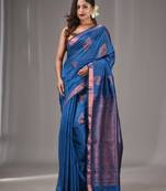 Sapphire Blue Silk Matka Handwoven Saree With Texture Designs