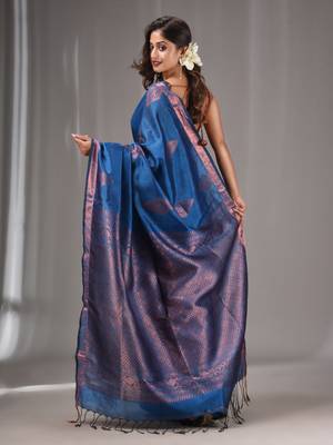 Sapphire Blue Silk Matka Handwoven Saree With Texture Designs 4