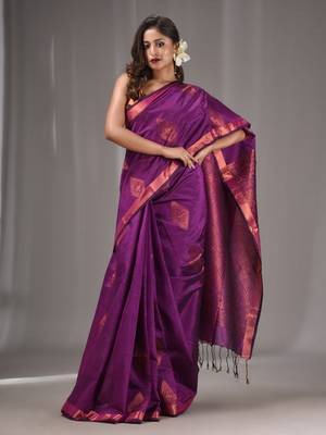 Purple Silk Matka Handwoven Saree With Texture Designs 1
