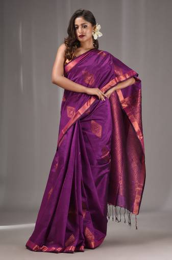 Purple Silk Matka Handwoven Saree With Texture Designs