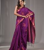 Purple Silk Matka Handwoven Saree With Texture Designs