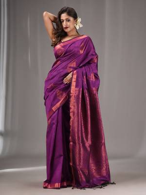 Purple Silk Matka Handwoven Saree With Texture Designs 2