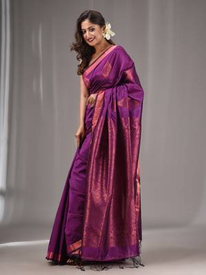 Purple Silk Matka Handwoven Saree With Texture Designs 3