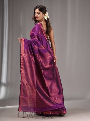 Purple Silk Matka Handwoven Saree With Texture Designs 4