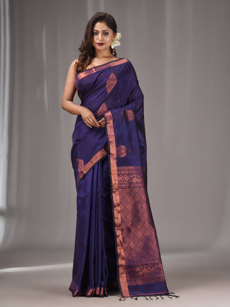 Matka Texture Midnight Blue Silk Matka Handwoven Saree With Texture Designs ...