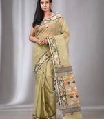 Ecru Silk Cotton Handwoven Soft Jamdani Saree Without Blouse