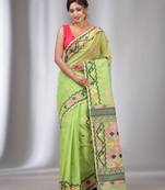 Light Green Silk Cotton Handwoven Soft Jamdani Saree Without Blouse