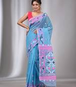 Sky Blue Silk Cotton Handwoven Soft Jamdani Saree Without Blouse
