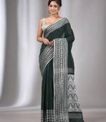 Emerald Green Cotton Handwoven Soft Saree With Nakshi Border