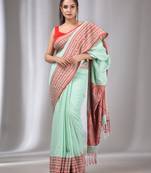 Mint Green Cotton Handwoven Soft Saree With Nakshi Border