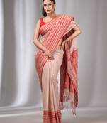 Beige Cotton Handwoven Soft Saree With Nakshi Border