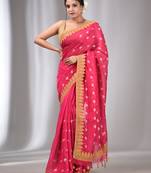 Rani Pink Blended Cotton Handwoven Saree With Flower Motifs