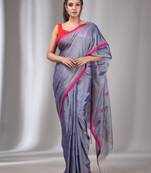 Blue Tissue Cotton Handspun Handwoven Soft Saree With Stripes Pallu