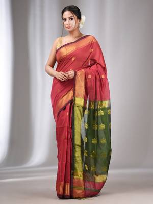 Rose Pink Cotton Silk Handwoven Saree With Zari Border 1