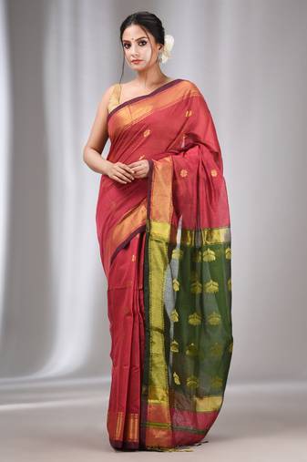 Rose Pink Cotton Silk Handwoven Saree With Zari Border