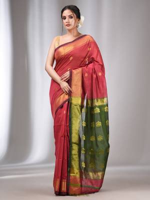 Rose Pink Cotton Silk Handwoven Saree With Zari Border 2
