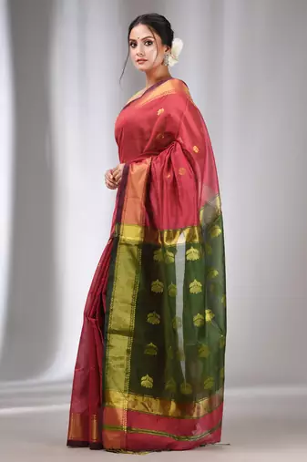 Rose Pink Cotton Silk Handwoven Saree With Zari Border