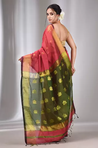 Rose Pink Cotton Silk Handwoven Saree With Zari Border