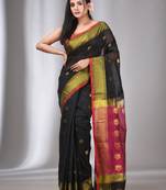 Black Cotton Silk Handwoven Saree With Zari Border