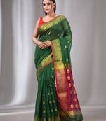 Green Cotton Silk Handwoven Saree With Zari Border