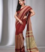 Maroon Cotton Handwoven Saree With Texture Designs