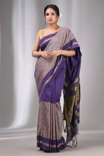 Violet Cotton Handwoven Saree With Texture Designs