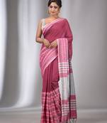 Pink Cotton Handwoven Saree with Stripes Designs