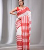 White Cotton Handwoven Soft Saree With Texture Designs