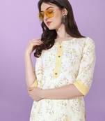 Cream, Yellow Jaipuri Floral Printed Cotton Straight Fit Kurta And Trouser