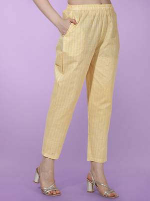 Cream, Yellow Jaipuri Floral Printed Cotton Straight Fit Kurta And Trouser 2