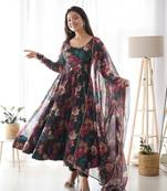 Soft Organza Silk Fabric Fully Flair Kali Pattern And Canvas Patta With Dupatta And Pent