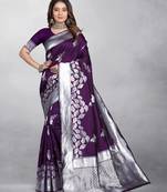 Purple Banarasi silk blend Zari Woven Floral Design Weaving Border With Blouse