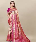 Pink Banarasi silk blend Zari Woven Floral Design Weaving Border With Blouse