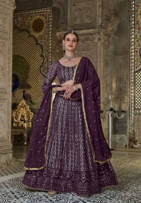 Dark Purple Color faux Georgette Embroidered Lehenga Choli 1
