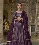 Dark Purple Color Pure Georgette Embroidered Designer Lehenga Choli With Blouse