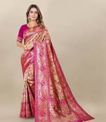 Pink Banarasi silk blend Zari Woven Floral Design Weaving Border With Blouse