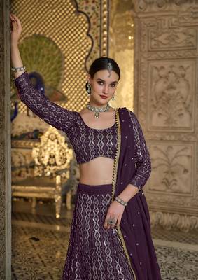 Dark Purple Color faux Georgette Embroidered Lehenga Choli 2