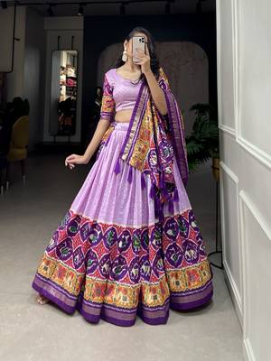 Yana Fab Tussar Silk Patola Print Purple Lehenga Choli Set 1
