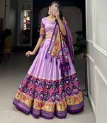 Yana Fab Tussar Silk Patola Print Purple Lehenga Choli Set