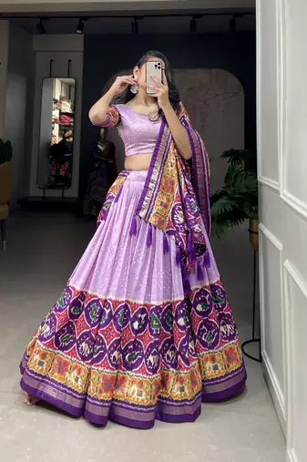 Yana Fab Tussar Silk Patola Print Purple Lehenga Choli Set